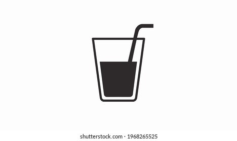 Drink with straw icon. Vector isolated black and white illustration of a glass with a straw