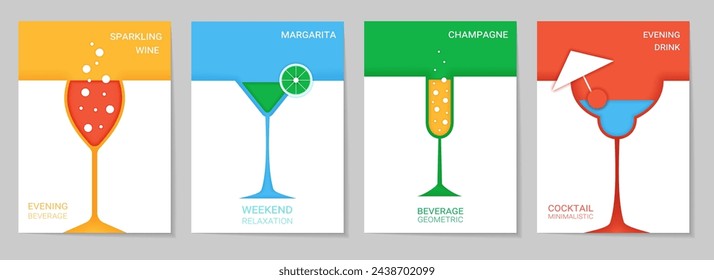 Drink summer, cocktail fruit poster. Party abstract invitation, creative food, paper color geometric, margarita and champagne cut design, minimal origami, sparkling wine vector flyer garish background