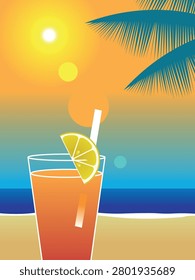 drink sunset view sun sea sky lemon orange juice