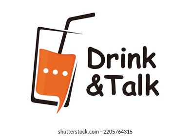 Drink Talk Logo, Juice Glass Discussion Logo Icon In Fun Flat Style