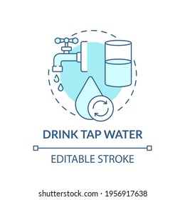 Drink tap concept icon. Avoiding microplastics tips idea thin line illustration. Nature saving measures. Vector isolated outline RGB color drawing. Editable stroke