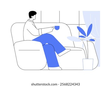 Drink tea isolated cartoon vector illustrations. Relaxing man drinking aroma tea alone, sitting on a comfortable sofa, home morning routine, daily chores, recharging day vector cartoon.