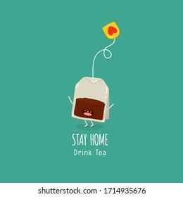 Drink Tea Stay Home Coronavirus COVID-19. Vector Illustration. 