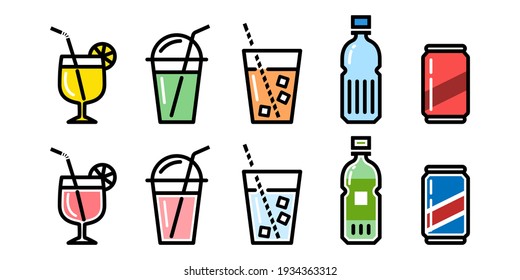 Drink tea, water, juice, bottle vector illustration icon set