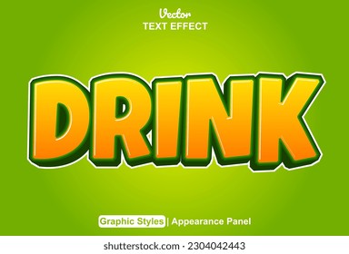 drink text effect with orange graphic style and editable.