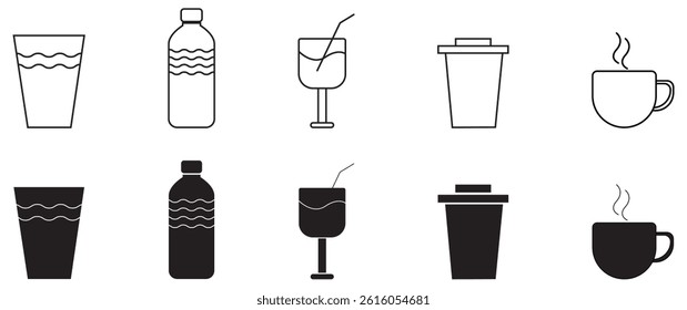Drink thin line icons collection - editable stroke vector