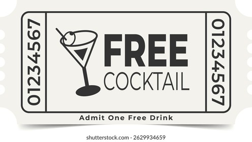 Drink Ticket Template. Admit One. Vector Design.