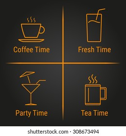 Drink time set line icons. Vector illustration. Design elements. Label. Vector retro vintage logo. Design template illustration.