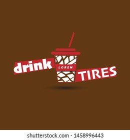 drink tires logo design iconic vector mug and texture tyre combination