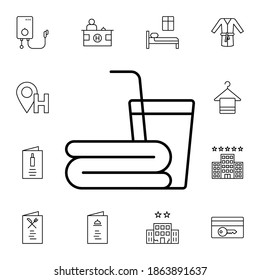 Drink, towel flat vector icon in hotel service pack