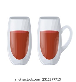 Drink in a transparent mug. Vector stock illustration. Design element for menu, cafe, post, banner. Isolated on white background