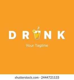 Drink Typography Letter Logo Design Illustration Template. Drink Logo Design. orange color logo design.