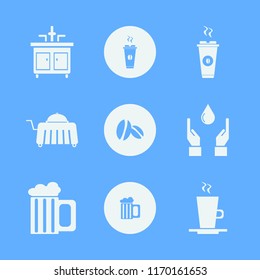 drink vector icons set. with coffee beans, beer glass, room service and latte cup in set