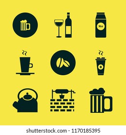 drink vector icons set. with latte cup, coffee beans, beer glass and hot coffee in set