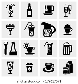 Drink vector icons set on gray 