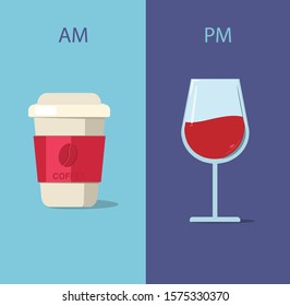 Drink Vector illustration, night and day cup coffee wine