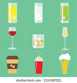 Drink vector set. Non-alcoholic and alcoholic beverages.