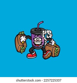 dibujos animados de nug weed vectorial de beber