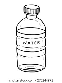 Drink Water Bottle / Cartoon Vector And Illustration, Black And White, Hand Drawn, Sketch Style, Isolated On White Background.