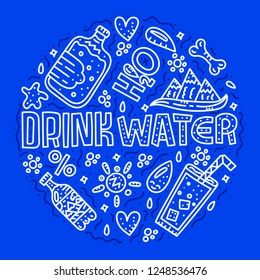 Drink water. Circle lettering illustration. Vector concept