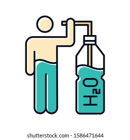 Drink water color icon. Clear liquid in bottle with straw. Fluid for hydration. Healthcare and skincare. Common cold aid. H2O for moisturizing. Mineral water. Isolated vector illustration
