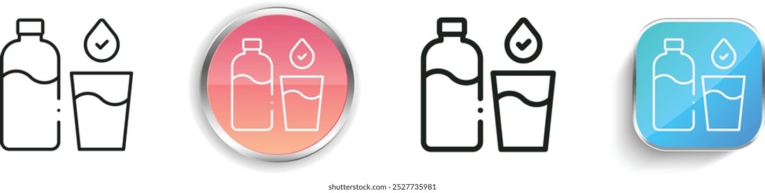 Icono de agua potable. Diseño de estilo lineal delgado, regular y de Botón aislado sobre fondo blanco