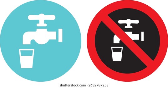 Drink water and no drink sing. No drinking water icon