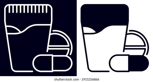 drink water and pill outline and solid icon clipart Premium Illustration Vector