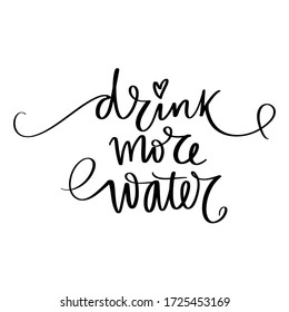 Drink water vector handwritten lettering quote. Typography slogan. Hand sketched phrase. Healthy lifestyle, blue poster, hydrate motivation.