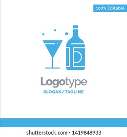 Drink, Wine, American, Bottle, Glass Blue Solid Logo Template. Place for Tagline