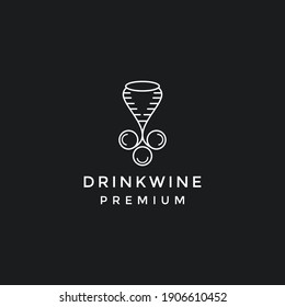 Trink Wine Logo Design. Vorlage für Weinlogo auf schwarzem Hintergrund