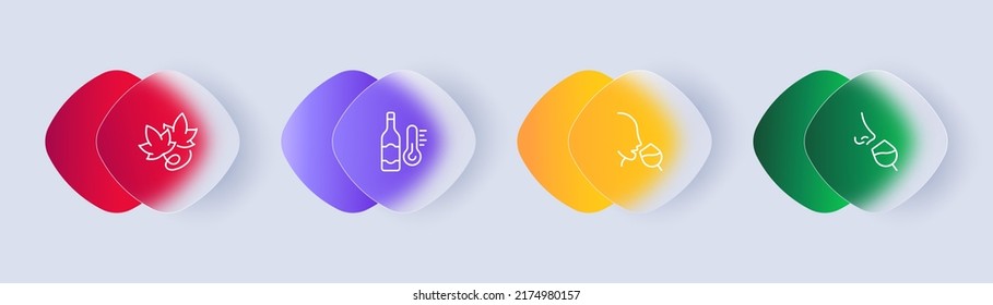 Drink wine set icon. Glass, grape, bottle, thermometer, temperature, vault, cellar, restaurant, taste. Alcohol concept. Glassmorphism style. Vector line icon for Business and Advertising.