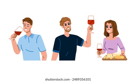 drink wine tasting  vector.  party taste, food dinner, red event drink wine tasting character. people flat cartoon illustration
