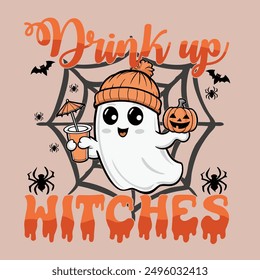 Drink Up Witches Halloween Typography T-Shirt design