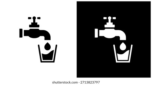 Icono de agua potable en fondo blanco y negro