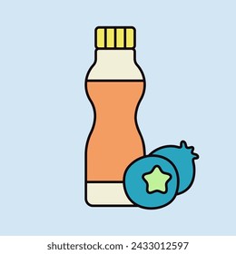 Drinkable yoghurt bottle with flavor blueberry vector icon. Dairy product sign. Graph symbol for cooking web site and apps design, logo, app, UI