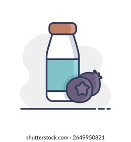 Drinkable yoghurt bottle with flavor blueberry vector icon. Dairy product sign. Graph symbol for cooking web site and apps design, logo, app, UI