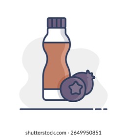 Drinkable yoghurt bottle with flavor blueberry vector icon. Dairy product sign. Graph symbol for cooking web site and apps design, logo, app, UI
