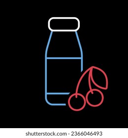 Botella de yogur potable con vector de cerezo sabroso sobre icono de fondo negro. Signo de producto lácteo. Símbolo gráfico para cocinar diseño de sitio web y aplicaciones, logotipo, aplicación, interfaz de usuario
