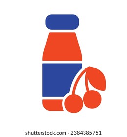 Trinkbare Jogurt-Flasche mit Geschmackskirschsymbol, Vektorsymbol. Produktzeichen für Milcherzeugnisse. Graph-Symbol für das Kochen von Webseiten und Apps-Design, Logo, App, Benutzeroberfläche