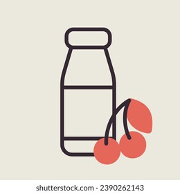 Drinkable yoghurt bottle with flavor cherry vector icon. Dairy product sign. Graph symbol for cooking web site and apps design, logo, app, UI
