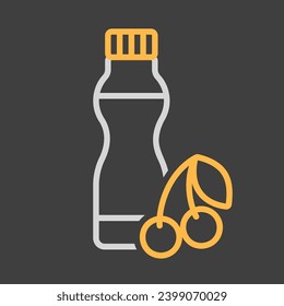 Botella de yogur potable con vector de cerezo sabroso sobre un icono de fondo oscuro. Signo de producto lácteo. Símbolo gráfico para cocinar diseño de sitio web y aplicaciones, logotipo, aplicación, interfaz de usuario