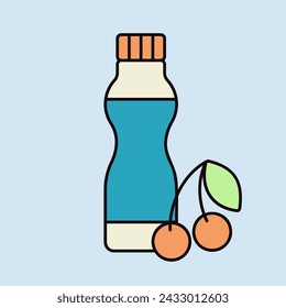 Botella de yogur potable con el icono del vector de la cereza del sabor. Signo de producto lácteo. Símbolo gráfico para cocinar diseño de sitios web y aplicaciones, logotipo, aplicación, UI