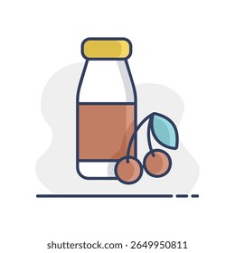Drinkable yoghurt bottle with flavor cherry vector icon. Dairy product sign. Graph symbol for cooking web site and apps design, logo, app, UI