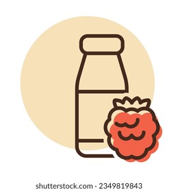 Trinkbare Jogurt-Flasche mit Aroma Himbeere Vektorsymbol. Produktzeichen für Milcherzeugnisse. Graph-Symbol für das Kochen von Webseiten und Apps-Design, Logo, App, Benutzeroberfläche