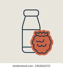 Drinkable yoghurt bottle with flavor raspberry vector icon. Dairy product sign. Graph symbol for cooking web site and apps design, logo, app, UI