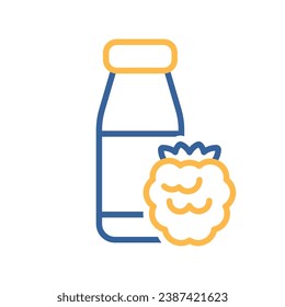 Botella de yogur potable con icono vectorial de frambuesa aromatizante. Signo de producto lácteo. Símbolo gráfico para cocinar diseño de sitio web y aplicaciones, logotipo, aplicación, interfaz de usuario