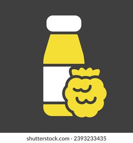 Drinkable yoghurt bottle with flavor raspberry vector on dark background icon. Dairy product sign. Graph symbol for cooking web site and apps design, logo, app, UI