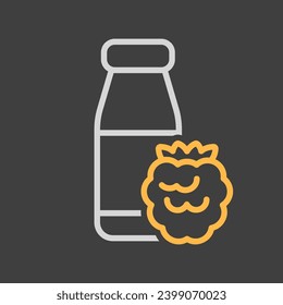 Trinkbare Jogurt-Flasche mit Aroma Himbeervektor auf dunklem Hintergrund Symbol. Produktzeichen für Milcherzeugnisse. Graph-Symbol für das Kochen von Webseiten und Apps-Design, Logo, App, Benutzeroberfläche