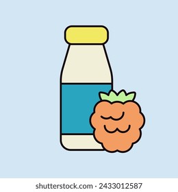 Botella de yogur potable con el icono del vector de la frambuesa del sabor. Signo de producto lácteo. Símbolo gráfico para cocinar diseño de sitios web y aplicaciones, logotipo, aplicación, UI